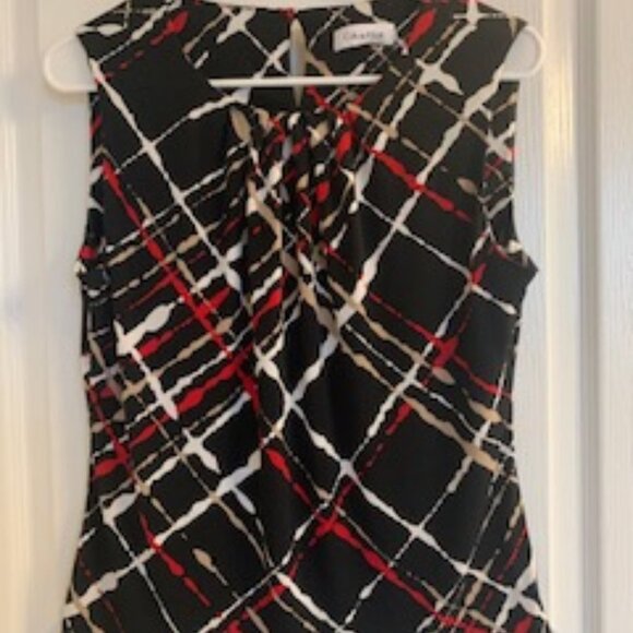 Calvin Klein Red and Black Sleeveless Blouse - Picture 1 of 2